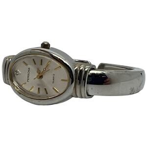 Persona Oval Silver Tone Bangle Watch Classic Gold Accents Quartz Movement